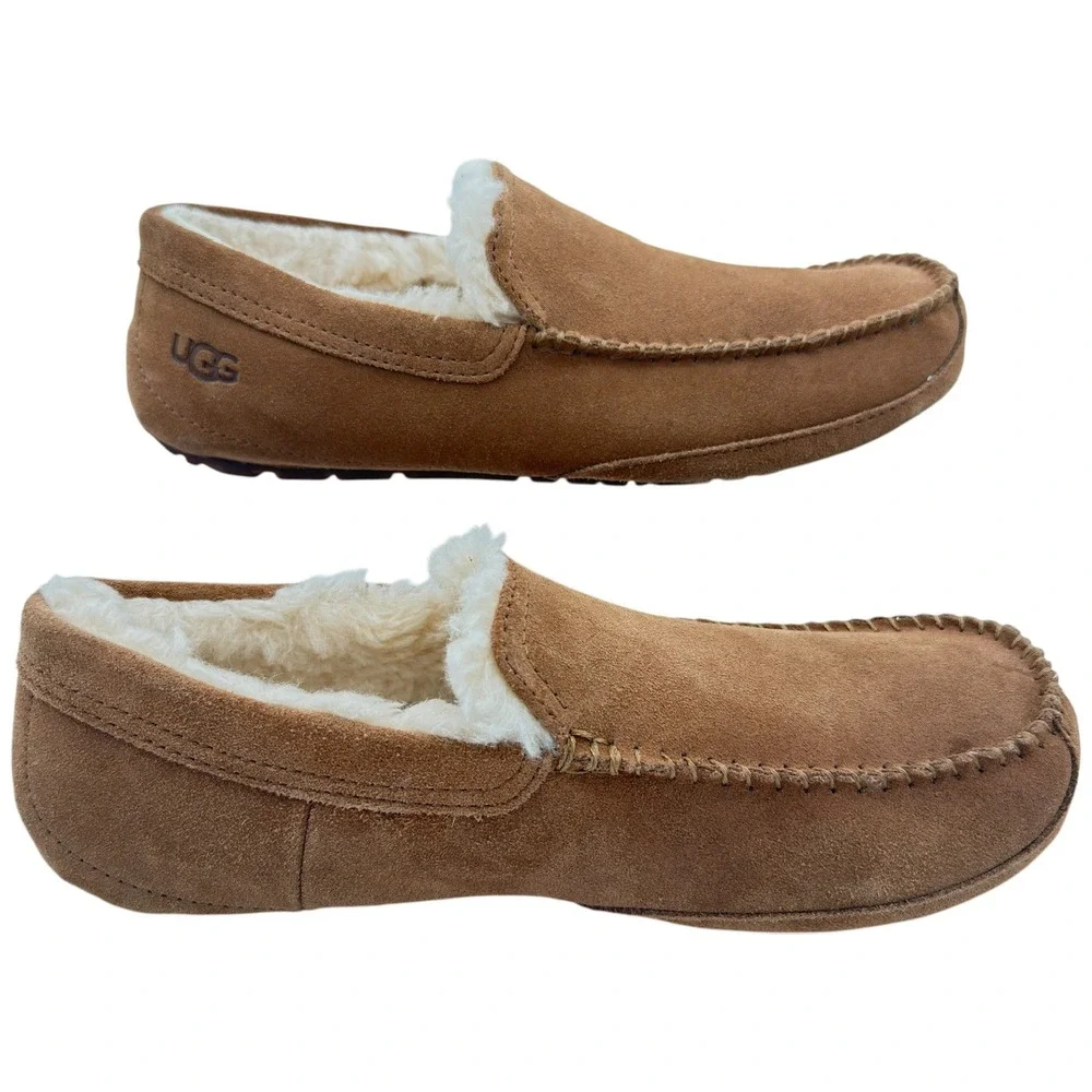UGG Linscot Slippers Mens 9 Chestnut Suede Moccasin Loafers 1174583